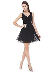 A-line V-neck Cocktail Short Chiffon Lace Sleeveless Natural   Waistline  Dress