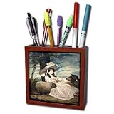 Florene Impressionism Art - Reynolds Girl n Dog Painting - Tile Pen Holders-5 inch tile pen holder