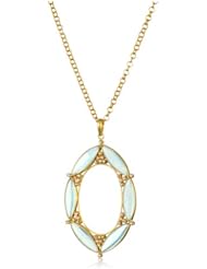 Lauren Harper Collection Archipeligo Blue 18k Gold, Chalcedony and Rose Cut Diamond Open Oval Pendant Necklace
