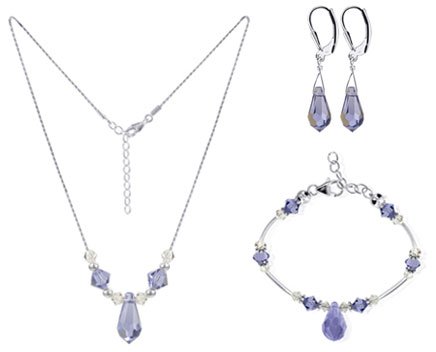 Lavender Swarovski Crystal Sterling Silver Bracelet Earrings 16 18 20 22 24 Necklace Jewelry Set