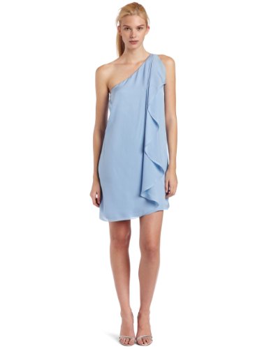 Halston Heritage Women's Asymmetric Ruffle Cocktail Dress, Neptune, 6