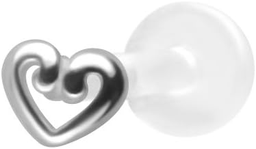 Open Heart Lip Ring BioFlex Labret Stud 18g-16g-14g Tragus Monroe Stud-Flat Back Cartilage Earring