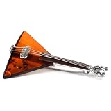 Sterling Silver Cognac Color Amber Russian Balalaika Brooch