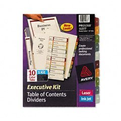 Avery Executive Ready Index Table/Contents Dividers, 10-Tab, 1-10, Letter, Assorted, 10 per Set (11277)