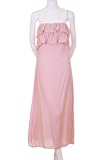 Minx Shiny Fabric Tiered Ruffle Top Strapless Asymmetric Long Casual Maxi Dress Peach