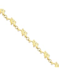 14k Gold 8in Solid Polished Open-Back Double Dolphins Bracelet