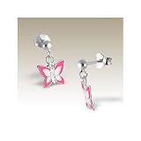 Pink and White Butterfly Stud Dangle Earrings in Sterling Silver for Girls