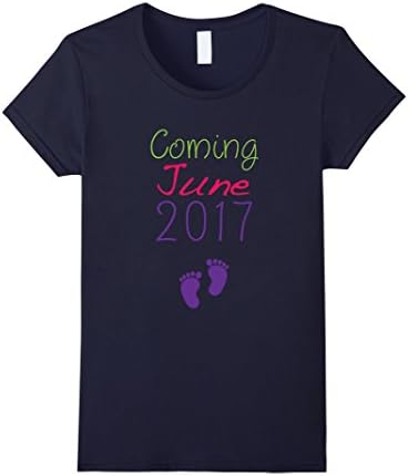 Women's Women's Coming Soon June 2017 Pregnancy Announcement T-Shirt Medium Navy