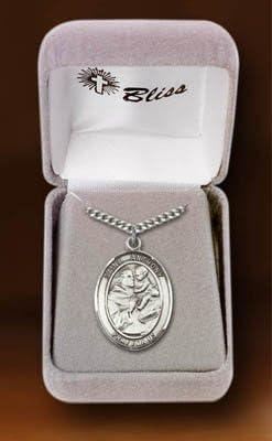 Extraordinary Rare Quality Vintage Die Very Large .925 Solid Sterling Silver St. Saint Anthony and Guardian Angel Vatican Commissioned 100 Year Old Design Relic Medal Pendant Necklace with a solid 24