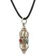 Buddhist Tool Vajra Pendant with Coral & Turquoise Beads