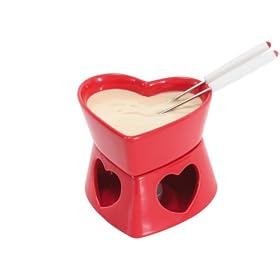 Pt - Tn778Rd - Set � Fondue - C�ramique - Coeur Rouge - Hauteur 12 cm - Largeur 14 cm