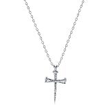 14k White Gold Passion Nail Cross Necklace for Men