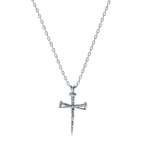 14k White Gold Passion Nail Cross Necklace for Men
