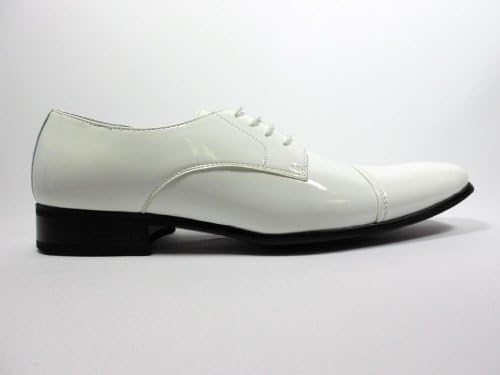 Delli Aldo Men's 19107-White Patent Leather Cap Toe Oxfords, White, 9