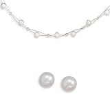 16 Inch Double Strand Cultured Freshwater Pearl Necklace with 6mm White Cultured Pearl Post...