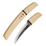 Kanetsune Miyabi Damascus Knife with Magnolia Handle and Wooden Sheath