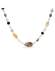 Yellow Gold Flashed Silver Multicolor Freshwater Pearl 165ct TGW Multi Gemstone Necklace (24)