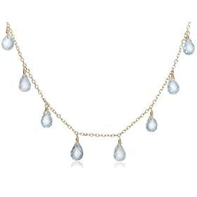 14k Yellow Gold, March Birthstone, Aquamarine Briolette Station Necklace, 16