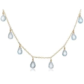 14k Yellow Gold, March Birthstone, Aquamarine Briolette Station Necklace, 16 by Amazon.com Collection