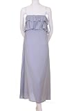 Minx Shiny Fabric Tiered Ruffle Top Strapless Asymmetric Long Casual Maxi Dress Heather Gray