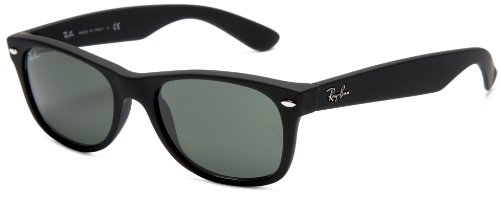 Ray-Ban RB2132 New Wayfarer  Sunglasses, Black Frame/Green Lens, 52 mm