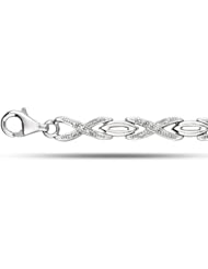 Sterling Silver Rhodium Plated Fancy X O Hugs And Kisses Style Pave Set Diamond Tennis Bracelet - 7.25 Inches - 0.16 Tcw