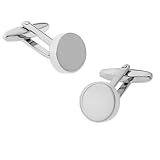 Mens Polished Round Cuff Link by Enrico Pardini - Silver Rhodium