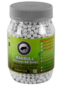Mad Bull Precision Grade 6mm plastic airsoft BBs, 0.30g, 2000 rds, white