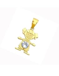 14K Yellow Gold Girl Birthstone Charm Pendant March Simulated Aquamarine