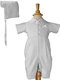 Handsome White Vested Gabardine Short Sleeve Christening Baptism Coverall