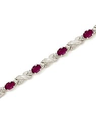 14K White Gold Oval Ruby and Diamond Bracelet