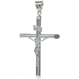 Sterling Silver Crucifix Pendant ( Jesus Christ on Large Tubular Cross ), 2 7/16 in. (62mm) tall, w/ 18 in. Thin Box Chain