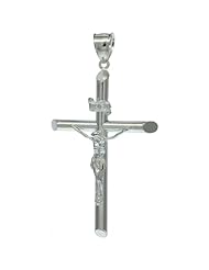 Sterling Silver Crucifix Pendant w/ Large Tubular Cross, 2 1/2 inch tall