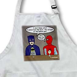  Super Hero Parody with Batman and Spiderman at the bar - Waist Apron With Pockets