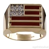 Mens Gold Ring Diamond Red Onyx 14K Yellow or White Gold Patriotic