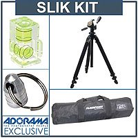 Slik Pro 400DX Tripod w/3-Way Pan/Tilt Quick Release Head kit, with Adorama Deluxe Tripod Case, Double Bubble Level, Tripod Hanger