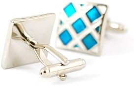Cufflinks Silver Blue Criss Cross Pattern Formal Wedding Usher Groom