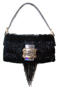 Fendi Black Beaded Fringe Evening Baguette 8BR000-TMA-F0PH5