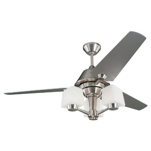Monte Carlo 3AXR52BS3 Apex 52-Inch 3-Blade Ceiling Fan with Remote, 3-Light Kit and Silver Blades, Brushed Steel
