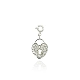 Sterling Silver CZ Heart Shaped Lock Charm