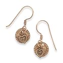 Copper French Wire Earrings With Copper Heart and Coin Charm