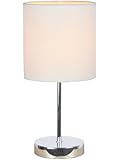 Simple Designs LT2007-WHT Chrome Mini Basic Table Lamp with Fabric Shade, White