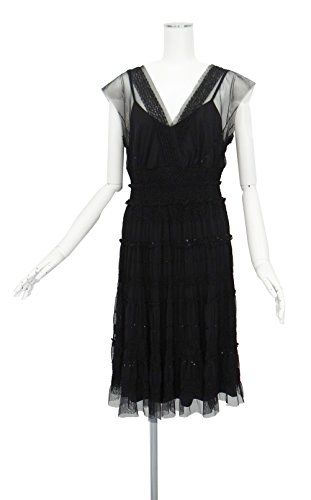 黒 レース シースルー ワンピース ストレッチ ひざ丈 Mサイズ