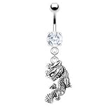 Belly ring with dangling flying dragon
