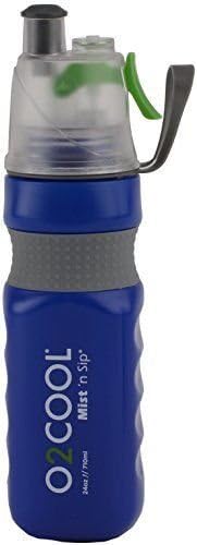 NEW O2COOL Power Flow Grip Band Bottle with Classic Mist N Sip Top 24 oz Blue