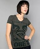Obey The Stencil Icon Face T-Shirt in Heather Charcoal,T-shirts for Women