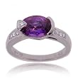 Amethyst and Diamond Modern Ring in 14 Karat White Gold