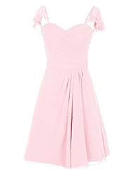 Sweetheart Cap Sleeves Lace Backless Pleated Knee Length Bridesmaid Dress 