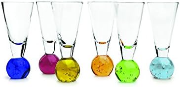 Palais Glassware Elegant Clear Shot Glass with Multicolored Ball Base - Set of 6