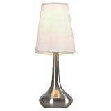 Satin Nickel Touch Table Lamp With Cream Fabric Shade (max 40w Ses Candle Bulb)